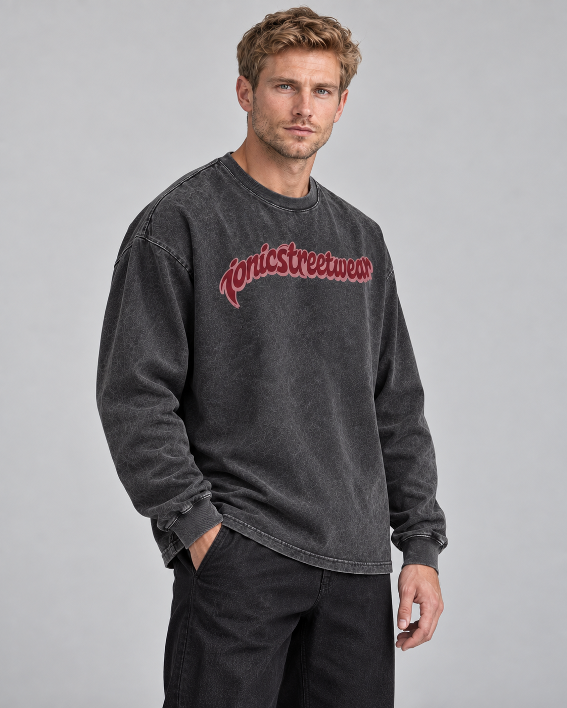IONIC Oxblood Script Edge Tee · Black · 2