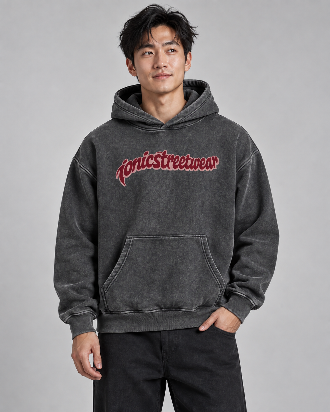 IONIC Oxblood Script Hoodie · Black · 1