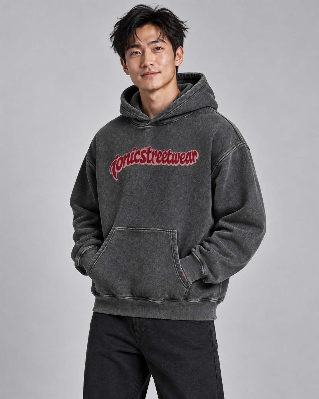 IONIC Oxblood Script Hoodie · Black · 2