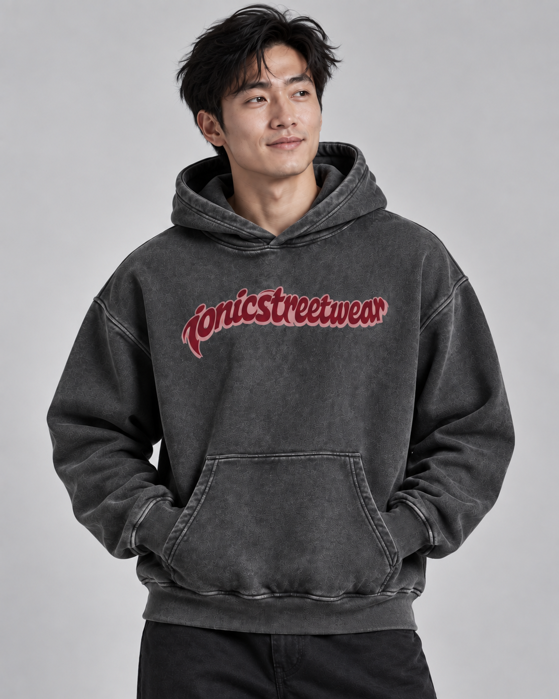 IONIC Oxblood Script Hoodie · Black · 4
