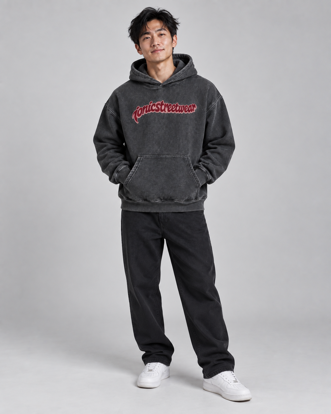 IONIC Oxblood Script Hoodie · Black · 5