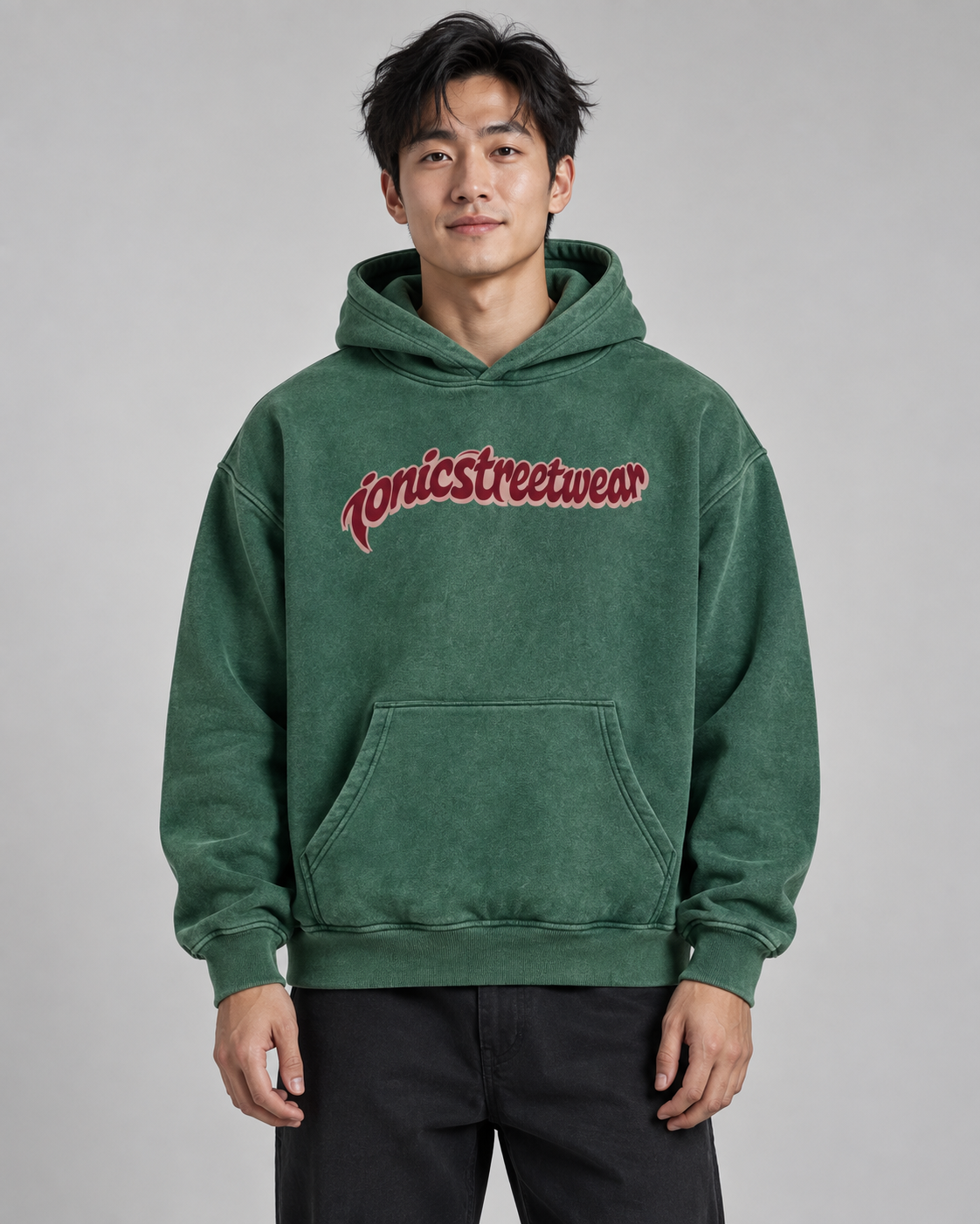 IONIC Oxblood Script Hoodie · Dark Green · 1