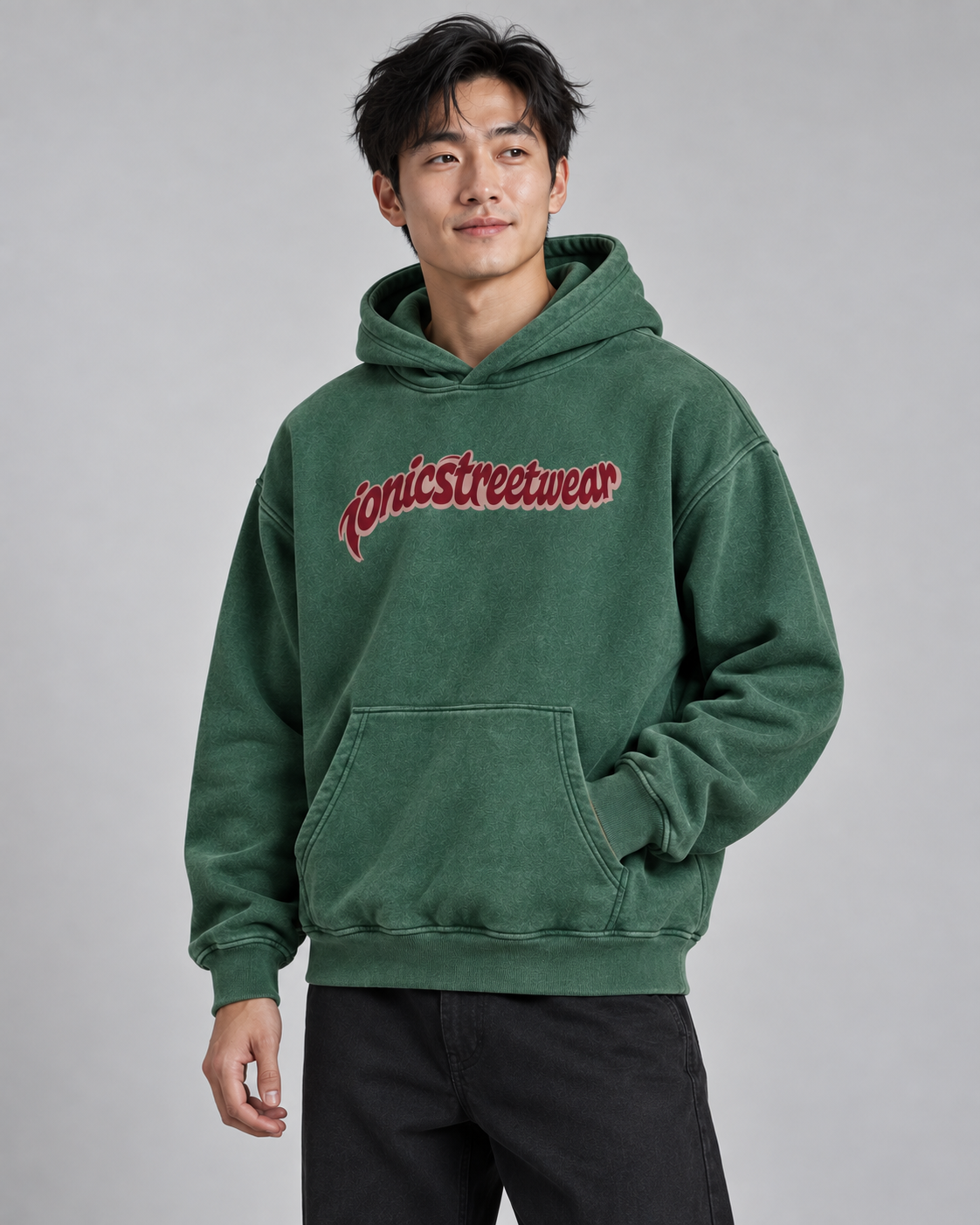 IONIC Oxblood Script Hoodie · Dark Green · 2