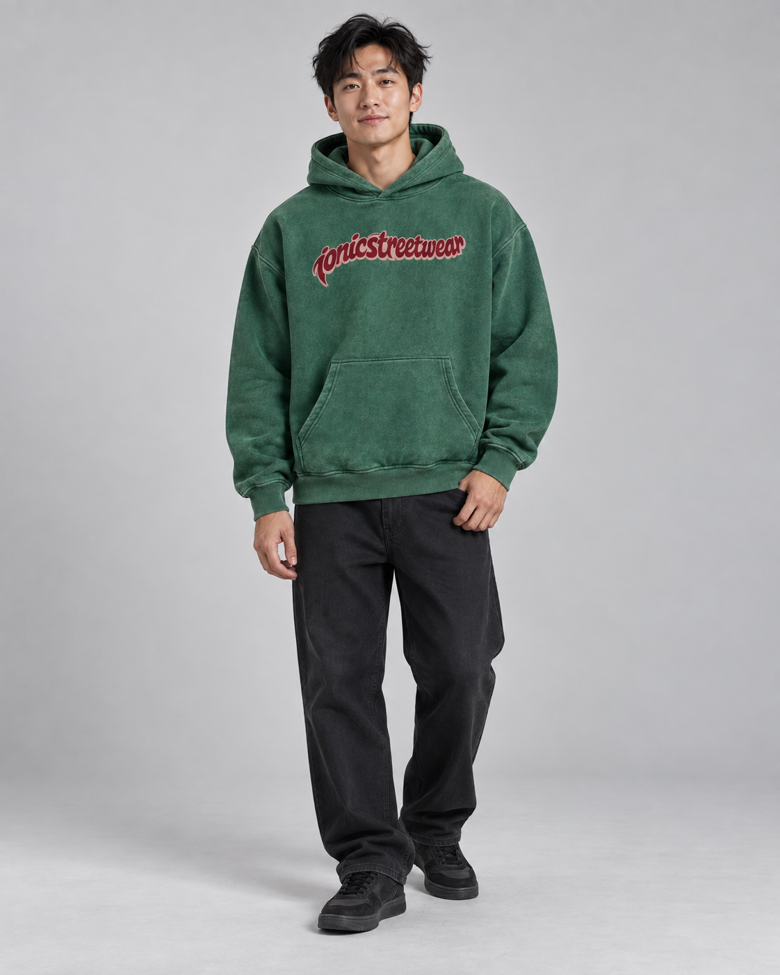 IONIC Oxblood Script Hoodie · Dark Green · 5
