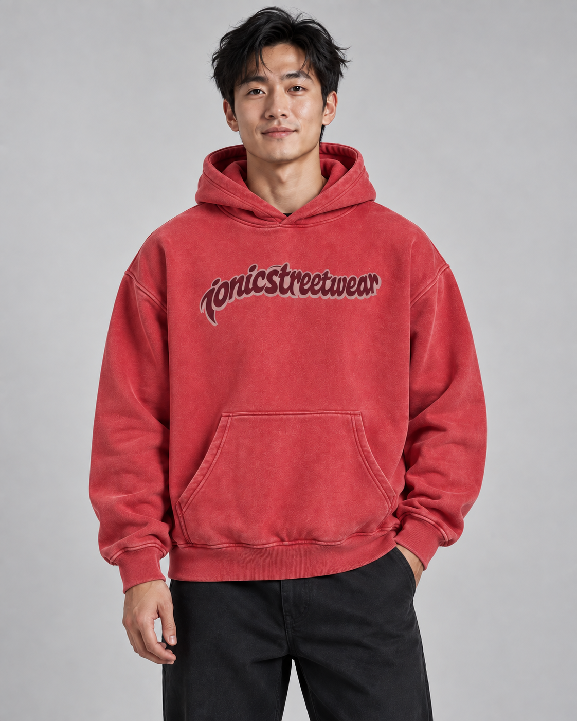 IONIC Oxblood Script Hoodie · Red · 1