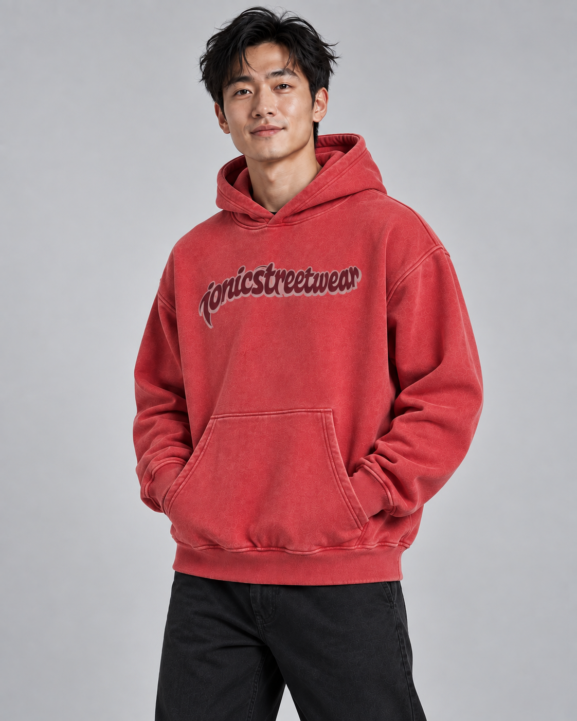 IONIC Oxblood Script Hoodie · Red · 2