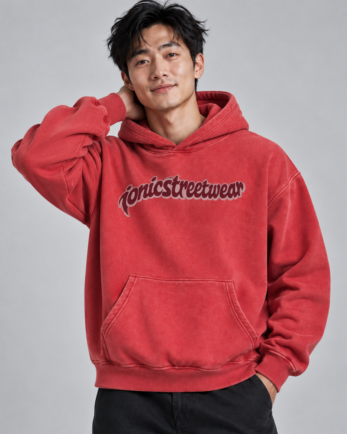 IONIC Oxblood Script Hoodie · Red · 4